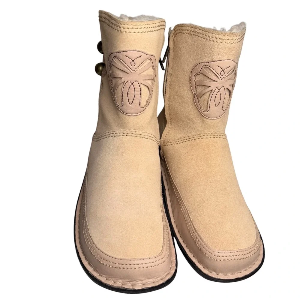 Alegria Aspen Beige Suede Shearling Butterfly Boots EU 40